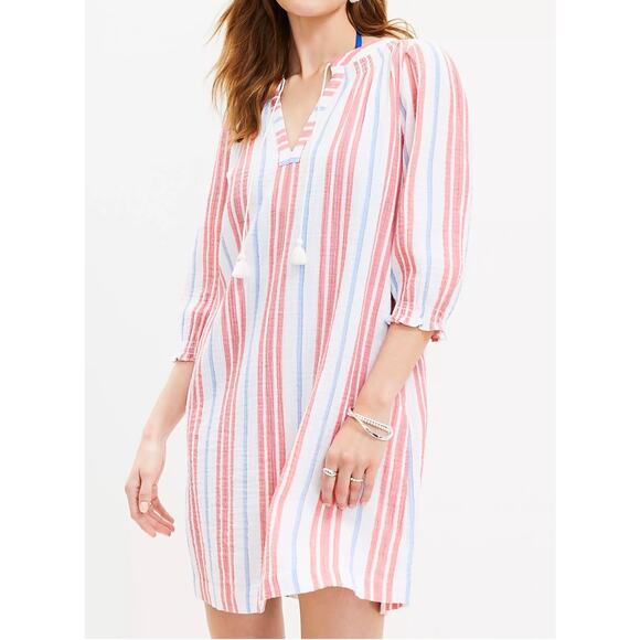 Ann Taylor LOFT Dresses & Skirts - 100% cotton striped LOFT tasseled lightweight dress / coverup *NWT*